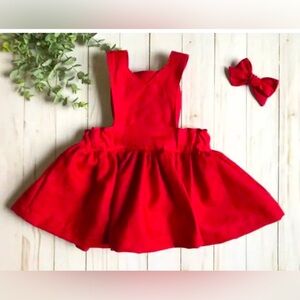 Zara Girls 2-Piece Red Pinafore Dress Set Size 12-18 months